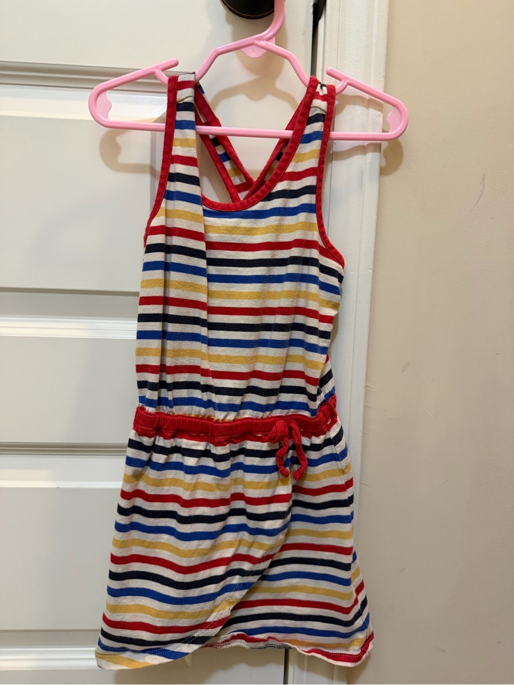 Hanna Andersson Multicolor Striped Tank Dress with Red Trim